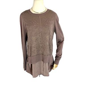 Simply Vera Wang Lilac Corder Lace Sweater Size Medium Long Sleeve Shirt Tails